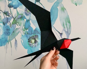 Frigatebird — Flying Seabird Low Poly Papercraft Sculpture, DIY Paper Bird Mobile for Coastal Decor, Digital Download PDF SVG Template