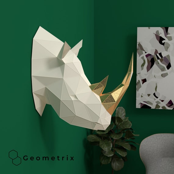 Créations 3D en papier avec rhinocéros, sculpture de rhinocéros