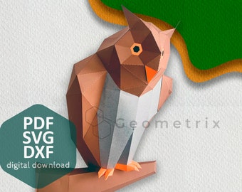 Eagle owl - Low poly, Papercraft Sculpture, Digital download, PDF template