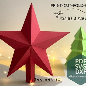 Decorazione a forma di stella a cinque punte - Crea la tua decorazione di carta, origami natalizi, scultura di carta 3D, modello PDF