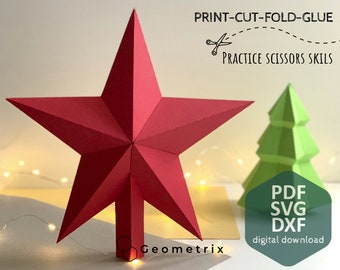 Papercraft Christmas Star Topper: 3D Origami Template (PDF)