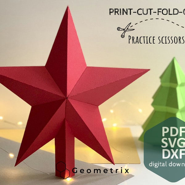 Five-pointed star topper - Make your own papercraft decoration, Christmas Origami, 3D Paper sculpture, PDF template