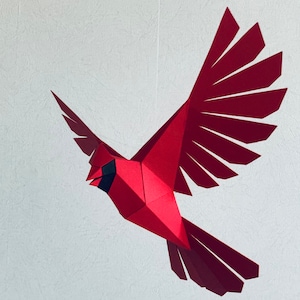 Pu&ograve; includere: Un cardinale di origami rosso con occhi neri, in volo con le ali spiegate. Il cardinale &egrave; fatto di carta e ha un effetto 3D.