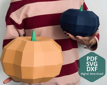 Pumpkin (Two sizes S + L) - Make your own low-poly 3d wall decor, Papercraft Sculpture, Digital download, PDF template