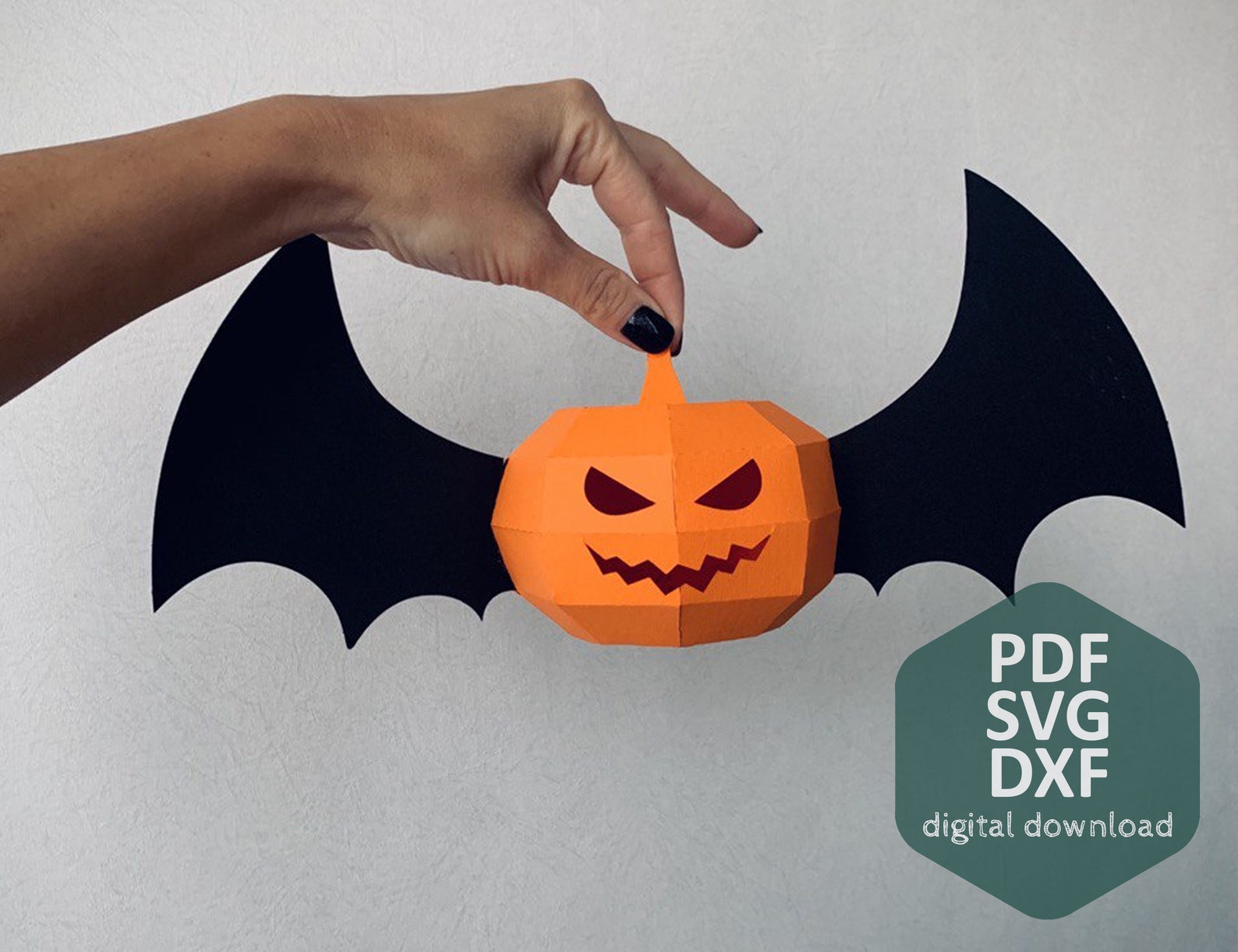 Winged Pumpkin Papercraft - Low Poly 3D Halloween Decor (PDF Template ...