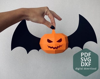 Winged Pumpkin Papercraft - Low Poly 3D Halloween Decor (PDF Template)