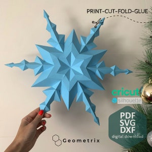 Fiocco di neve - Crea la tua decorazione di carta, origami natalizi, scultura di carta 3D, modello PDF, SVG, Cricut