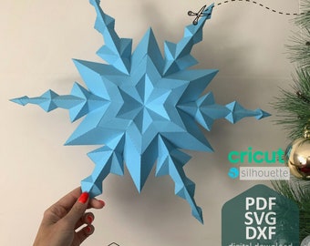 Snowflake - Make your own papercraft decoration, Christmas Origami, 3D Paper sculpture, PDF template, SVG, Cricut