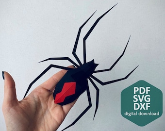 Spider (Black widow) - Make your own low-poly 3d wall decor, Papercraft Sculpture, Digital download, PDF template