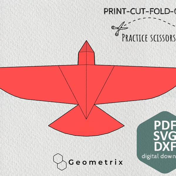 Simple bird - Make your own Low poly bird on fly, Geometric bird, Paper sculpture, Papercraft bird, PDF template
