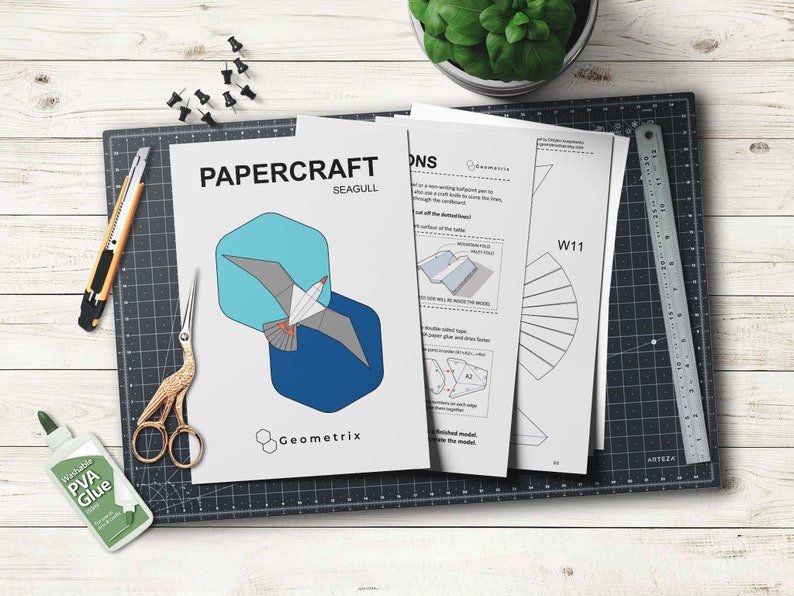 Seagull Ruler Low Poly Seagull Papercraft: DIY Geometric Bird Sculpture (PDF Template ...