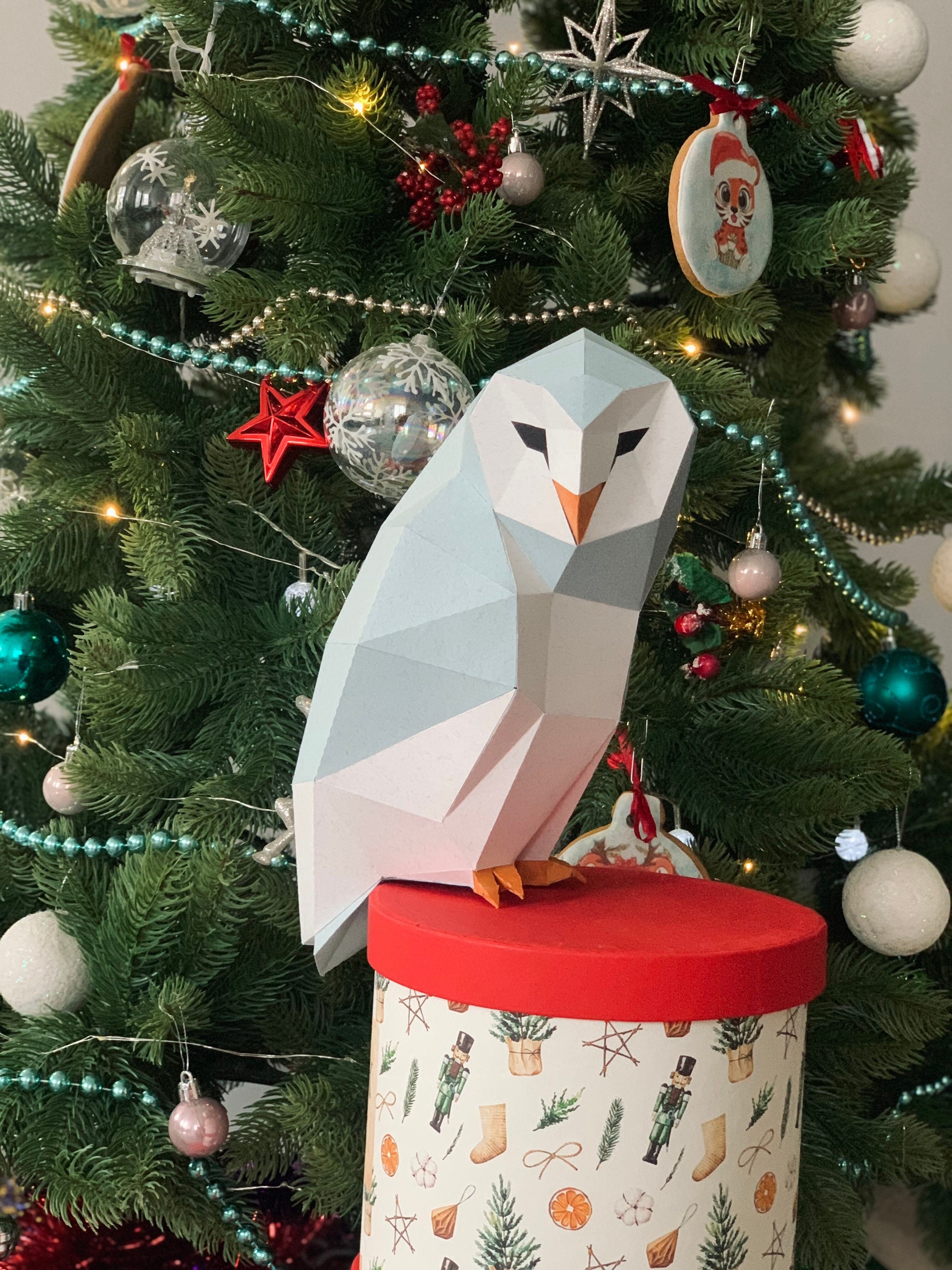 Barn Owl (Size S) - Low poly, Papercraft Sculpture, Digital download, PDF template