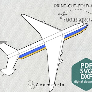 An-225 Mriya: maak je eigen laag poly-papieren vliegtuig, Papercraft-sculptuur, Digitale download, pdf-sjabloon