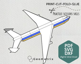 An-225 Mriya - Make your own Low poly paper plane, Papercraft Sculpture, Digital download, PDF template