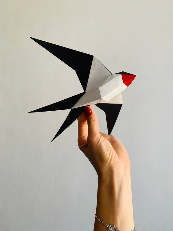 Flying Swallow Make Your Own Low Poly Bird On Fly Geometric Bird Paper Sculpture Papercraft Bird 3d Swallow