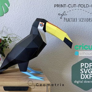 Toucan - Make your own Low poly Paper sculpture, Papercraft bird, Digital download, PDF template