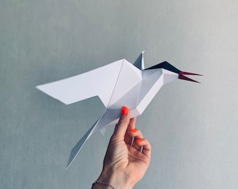 Arctic tern - Make your own Low poly bird on fly, Geometric bird, Paper sculpture, Papercraft bird, PDF template