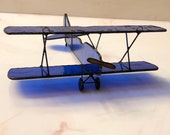 Stained Glass Airplane Biplane Vintage Cobalt Blue