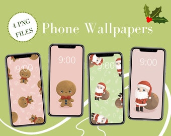 Cozy Christmas Phone Wallpapers  •  Set of 4 Phone Backgrounds •  Instant Download • Digital illustrations