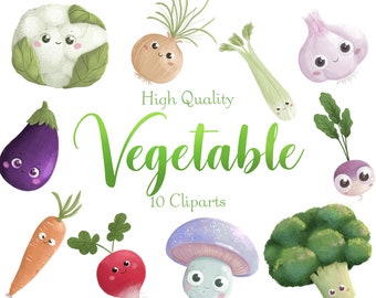 Cute Vegetable Cliparts • Healthy Food stickers • Veggie food PNG • Freshly vegetable food clipart • Set of 10 Cliparts