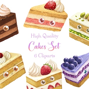 Cute cake slices Cliparts • Comfort Food stickers PNG  • Set of 6 sweet food Cliparts