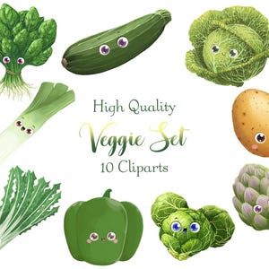 Kawaii Vegetable Cliparts • Healty Food stickers • Cute food PNG • Freshly vegetable food clipart • Set of 10 Cliparts