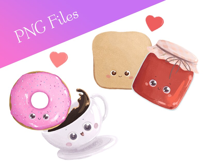 Cute Food Couples Cliparts • Kawaii Food Stickers • Romantic Food PNG ...