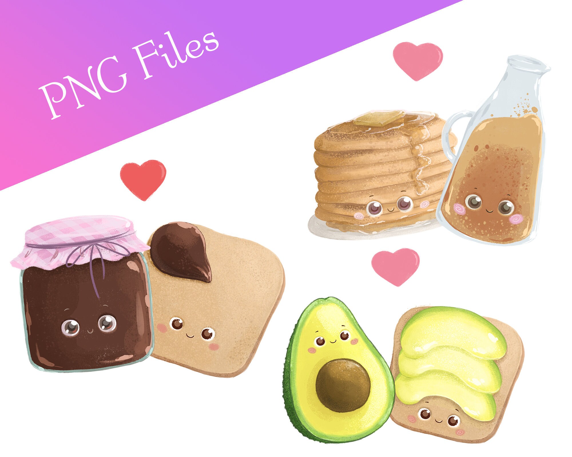 Kawaii Food Pairs Cliparts • Cute Food Stickers • Romantic Food PNG ...