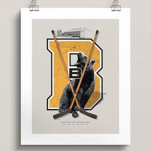 Boston Bruins Wall Art – Vintage-Style NHL Poster – Hockey Decor Featuring Boston Garden & Bear Illustration – Man Cave Gift for Bruins Fans