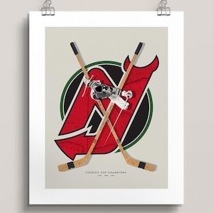 Décoration murale des Devils du New Jersey - affiche de la LNH de style vintage - décoration de hockey mettant en vedette Martin Brodeur et une carte de Newark - cadeau pour les fans des Devils