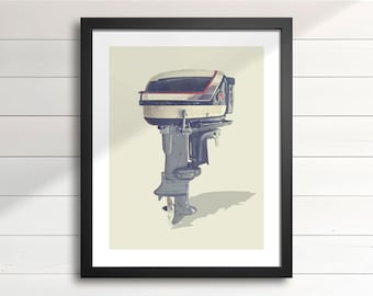 1950s Boat Motor Art Print – 1959 35HP Evinrude Lark I, Vintage Cottage & Lake House Wall Decor, Retro Boating Gift