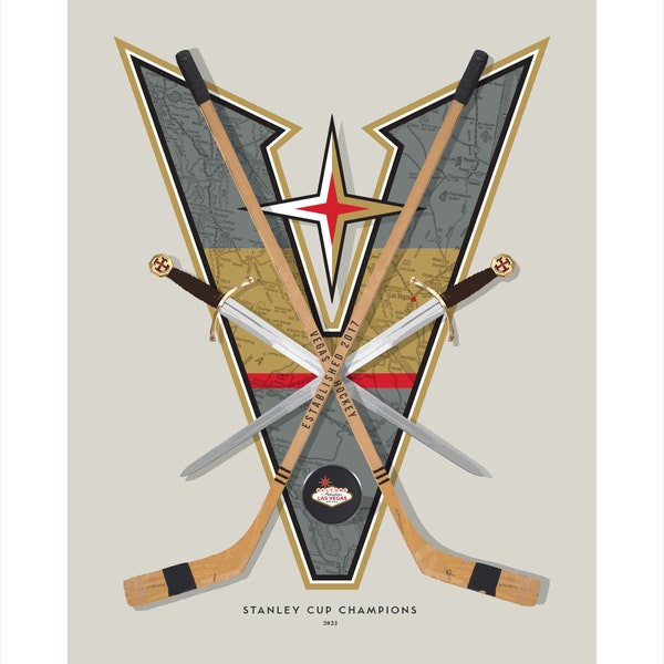 Vegas Golden Knights-Inspired Hockey : Hockey Wall Art Print, Man Cave Art, NHL Hockey, Sports Fan Art