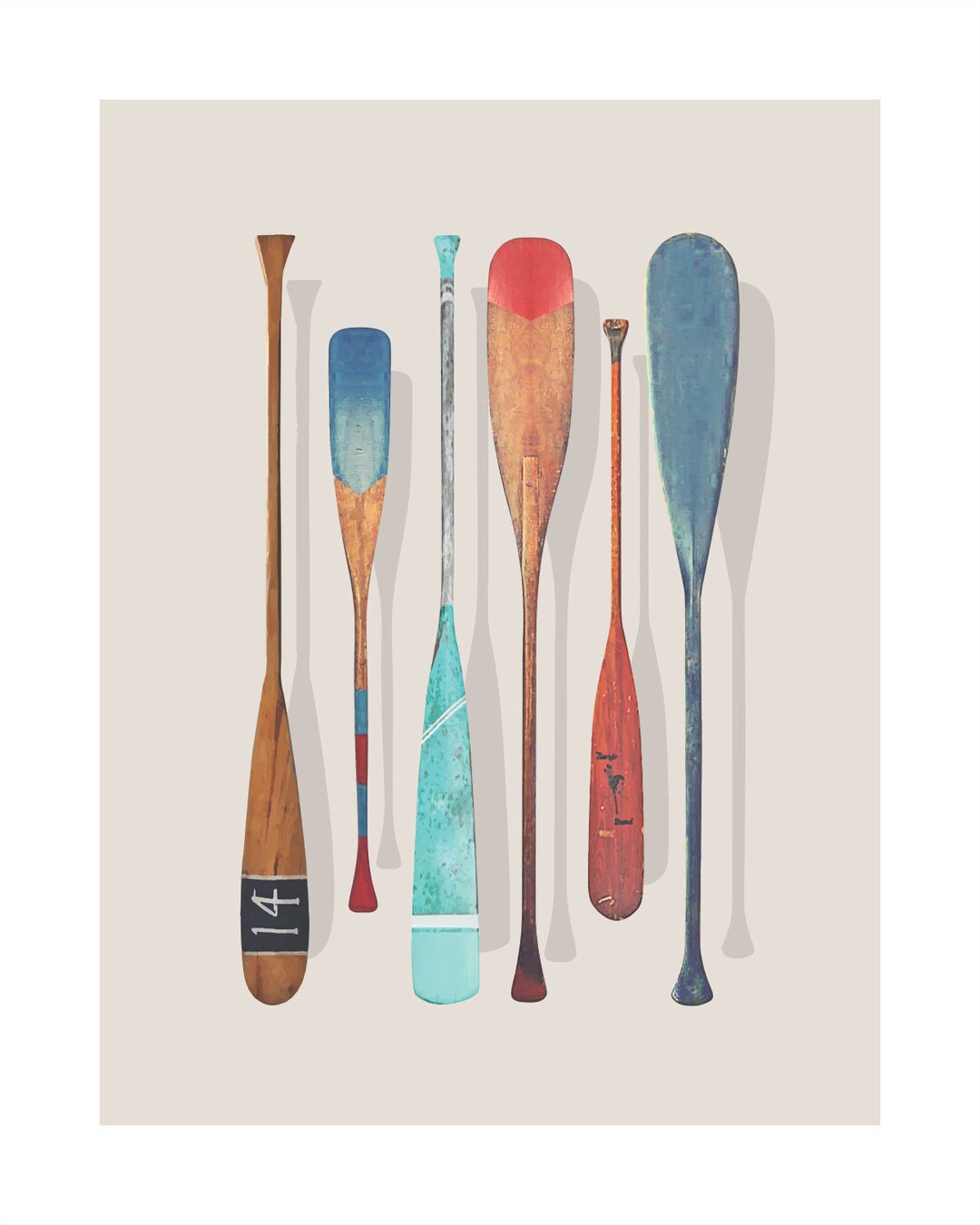 Old Painted Paddles Art Print: Cool Wall Art for the Cottage, Vacation