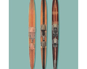 Vintage Slalom Water Skis Art Print: Minimalist, Retro Wall Art for the Cottage, Lake House, Beach House, Man Cave, or Modern Home Decor