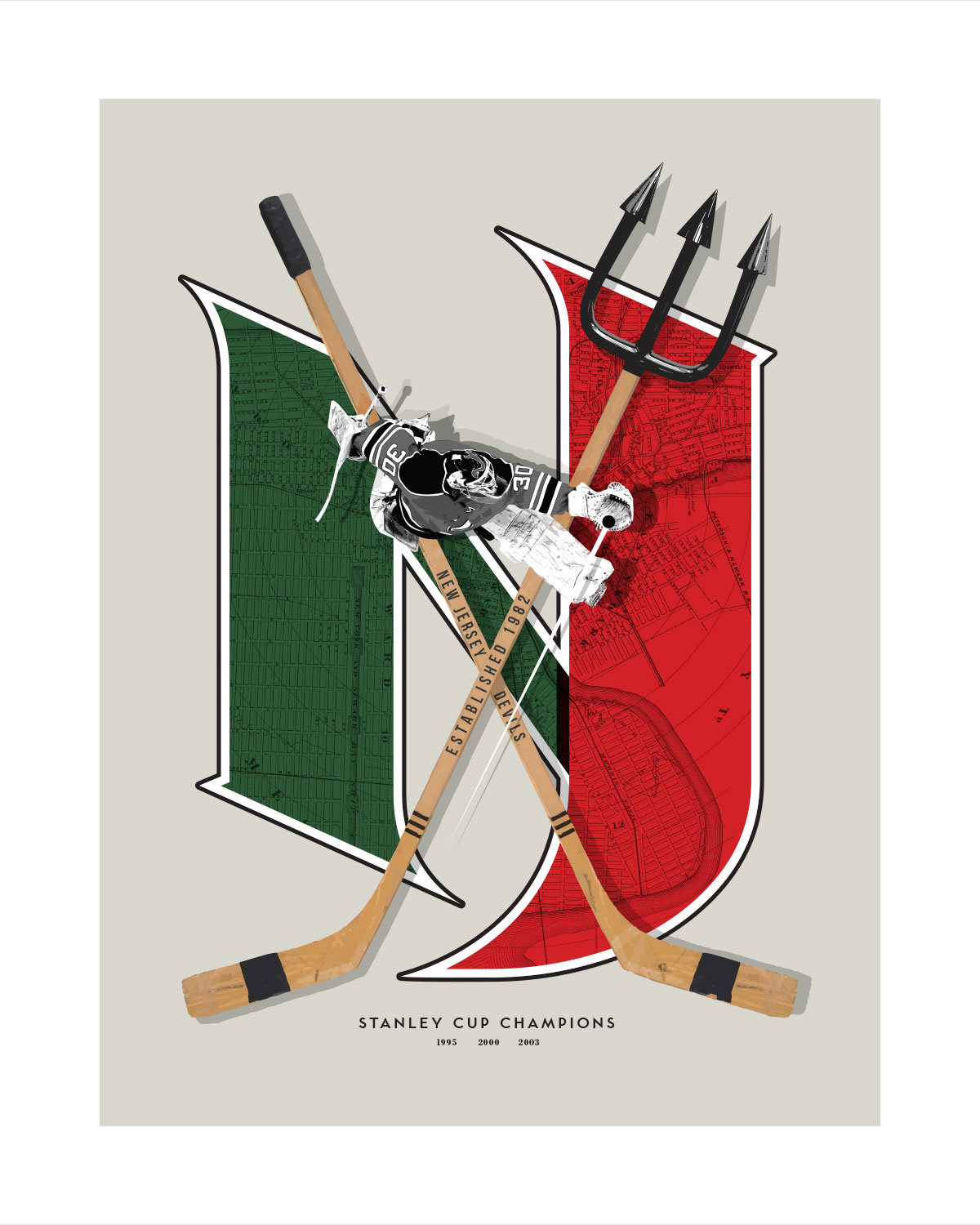 NHL New Jersey Devils inspired Hockey Wall Art featuring vintage hockey sticks and graphics reflecting the team s history