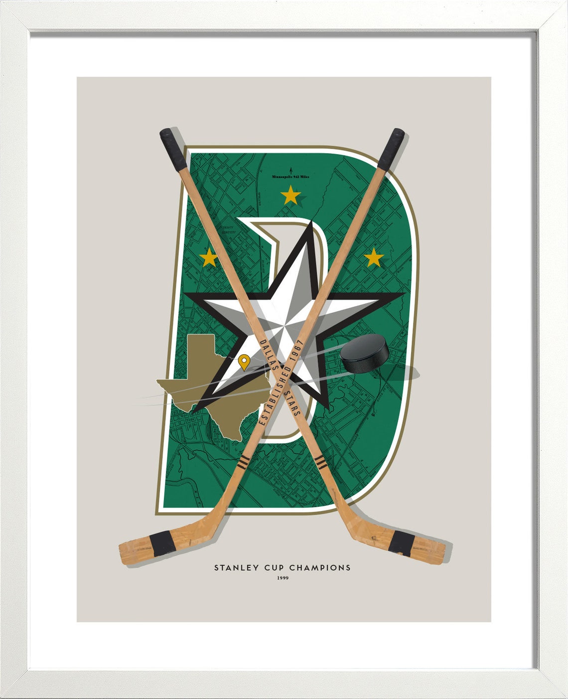 Dallas Stars-inspired Hockey: Hockey Wall Art Print Man Cave - Etsy