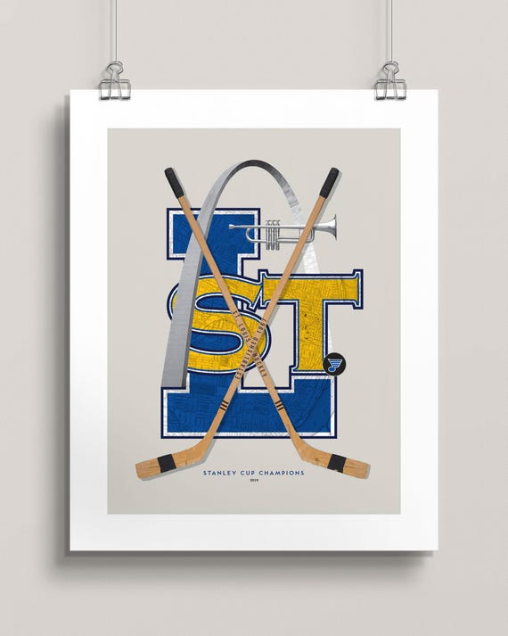 St. Louis Blues Wall Art – Vintage-Style NHL Poster – Hockey Decor Featuring Gateway Arch, Trumpet & St. Louis Map – Blues Fan Gift