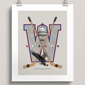 Décoration murale des Capitals de Washington - affiche de la LNH de style vintage - décoration de hockey mettant en vedette le Capitole, un pygargue à tête blanche et une carte de DC - cadeau pour les fans de casquettes