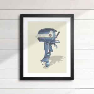 1957 Evinrude Outboard Motor Wall Art – 5.5HP Vintage Boat Engine Print, Retro Nautical Decor for Cottage & Man Cave