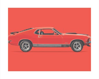 Classic Car Wall Art: Wall Decor for Automotive Fans, Man Cave Art, Vintage Artwork, 1970 Ford Mustang Mach 1