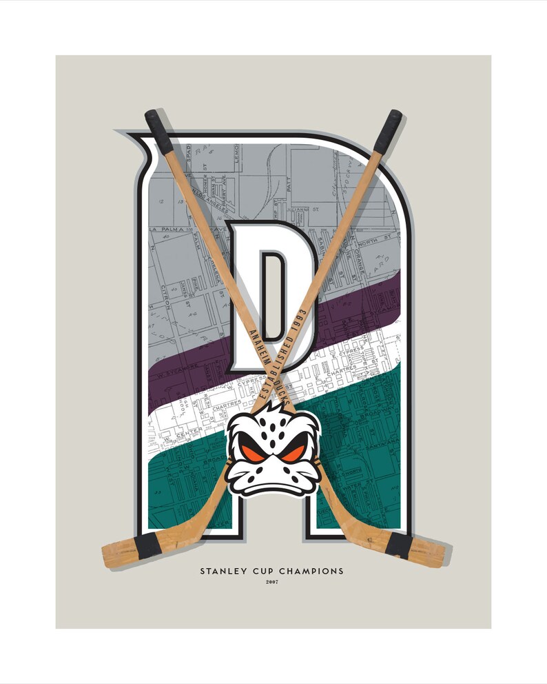NHL Anaheim Ducksinspired Hockey Wall Art Featuring Vintage Hockey