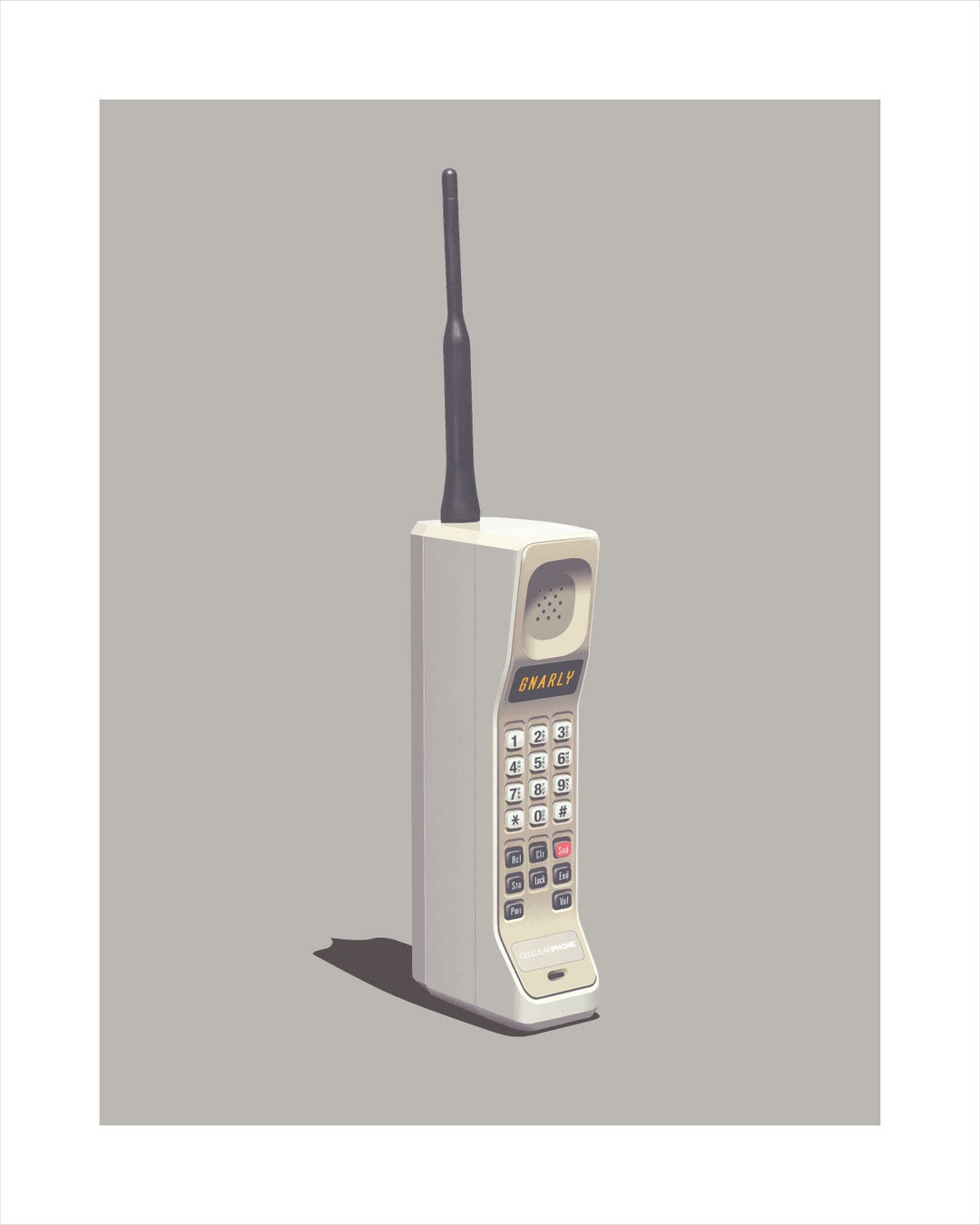 1980s Brick Cellphone Wall Art (GREY): Vintage Cellphone Painting 