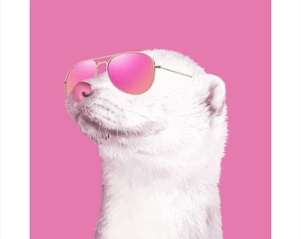 Pink Mink Wall Art: Quirky Animal Theme, Modern Home Decor, Humourous Art, Cottage or Vacation Home Art, Art for Nature Lovers