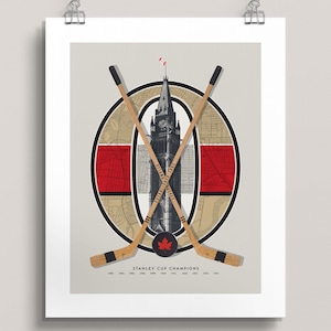 Ottawa Senators Wall Art – Vintage-Style NHL Poster – Hockey Decor Featuring Parliament & Antique Map – Man Cave Gift for Sens Fans