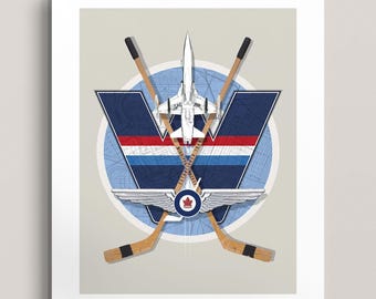 Winnipeg Jets Wall Art – Vintage-Style NHL Poster – Hockey Decor with Map & CF-18 – Man Cave Gift for Jets Fans and Sports Collectors