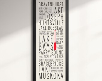 Muskoka Lake Names Art Print – Minimalist Typographic Cottage Wall Decor, Modern Lake House Artwork (Off-White Version)