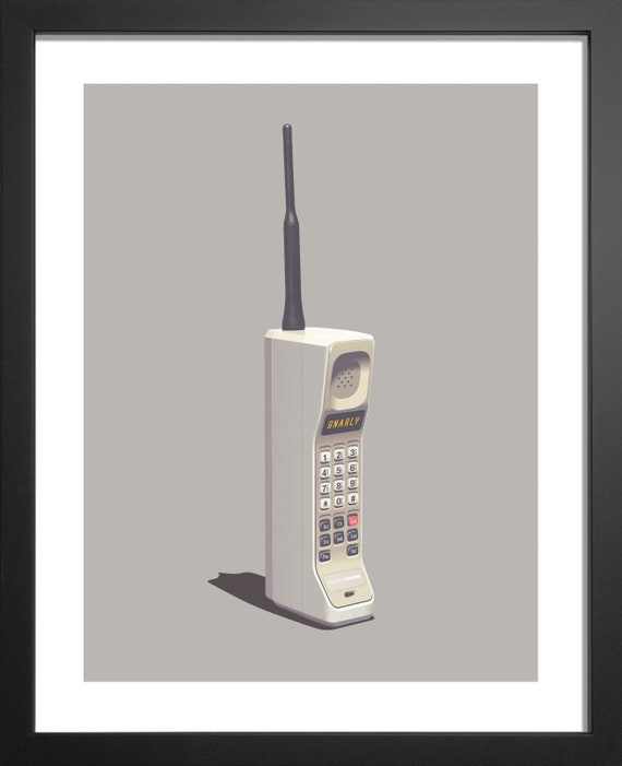 1980s Brick Cellphone Wall Art (GREY): Vintage Cellphone Painting 