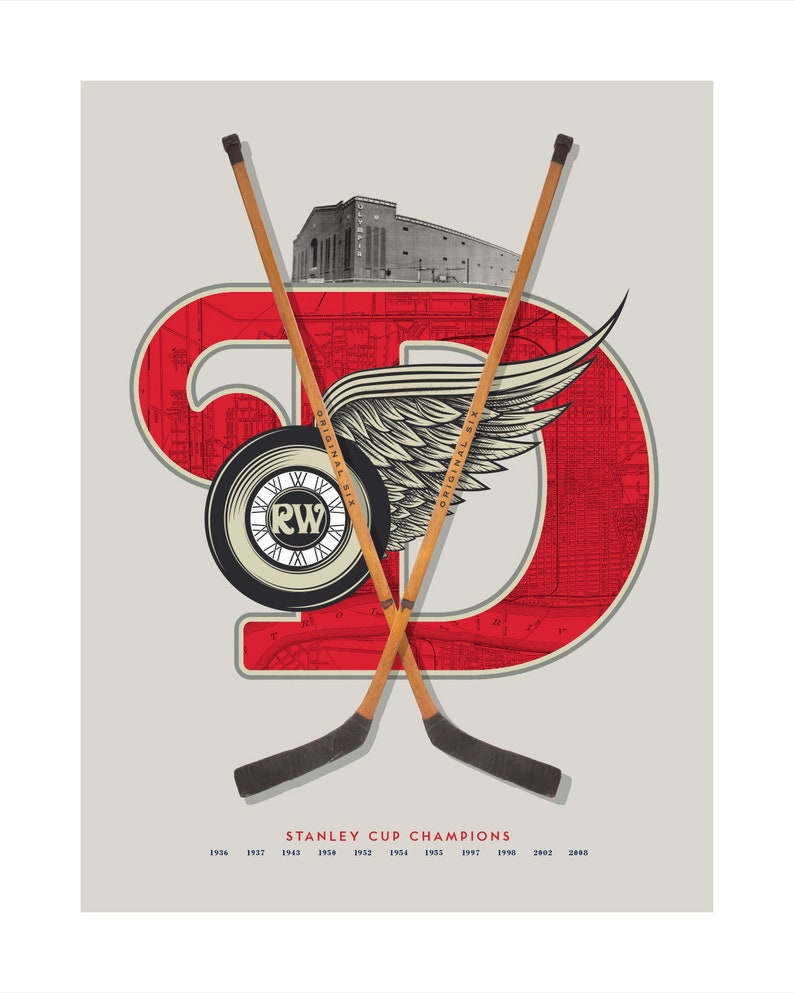 Detroit Red Wingsinspired Hockey Art Print Hockey Wall Art Etsy