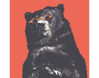Bad-Ass-Bear Wall Art: Animal Art Decor, Modern Home, Humourous Art, Cottage or Vacation Home Art, Art for Nature Lovers