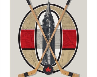 NEW EDITION! Ottawa Senators-inspired Hockey Art Print, Hockey Wall Art Print, Man cave Art, NHL Hockey, Sports Fan Art